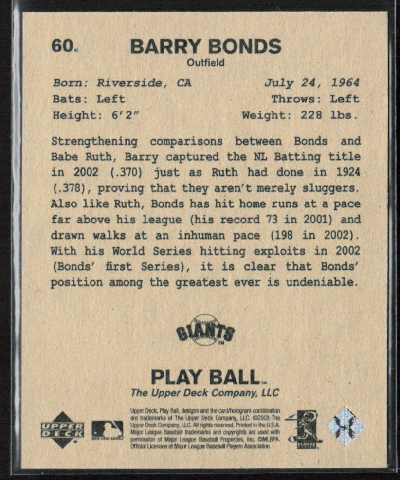 Barry Bonds 2003 Upper Deck Play Ball Mini #60 San Francisco Giants