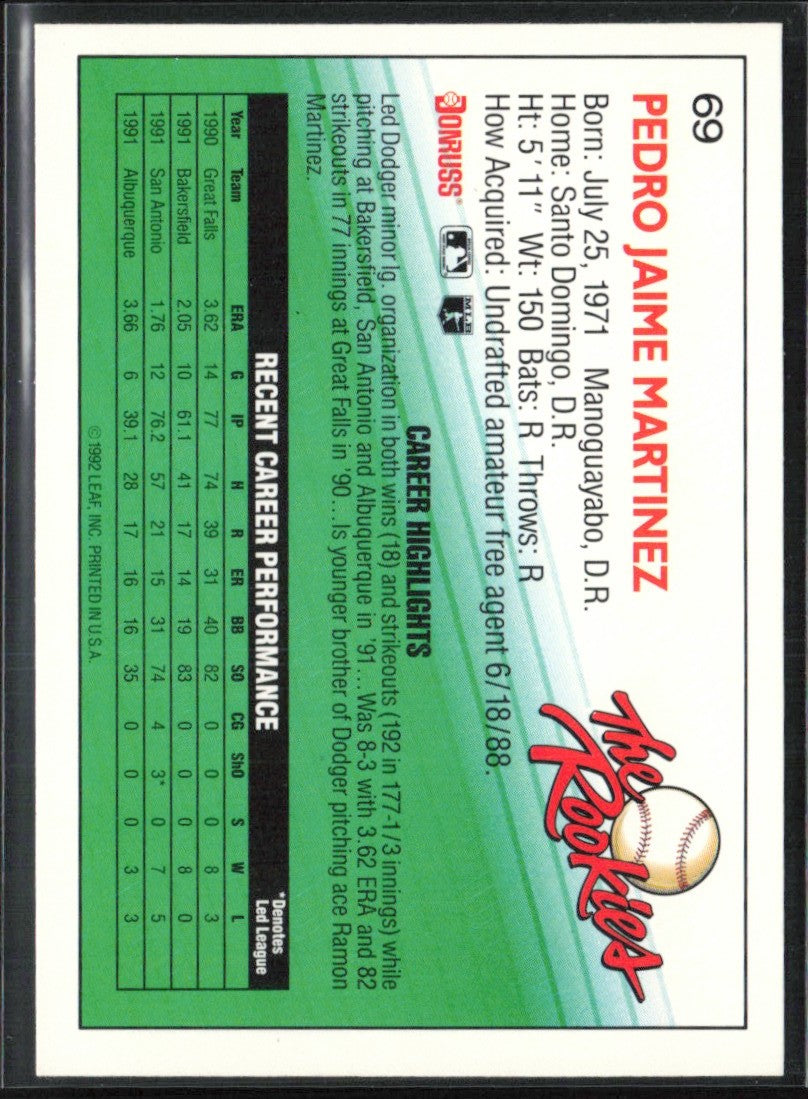 Pedro Martinez 1992 Donruss The Rookies RC #69 Los Angeles Dodgers