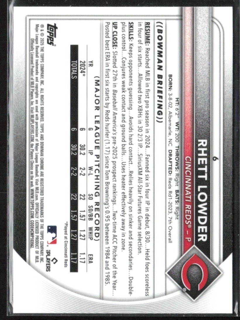 Rhett Lowder 2025 Bowman Chrome Mega Box Mojo Refractor RC #6 Cincinnati Reds