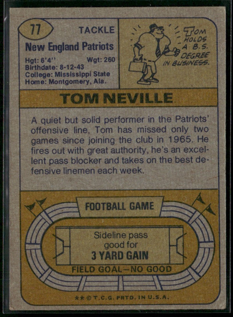 Tom Neville 1974 Topps #77 New England Patriots