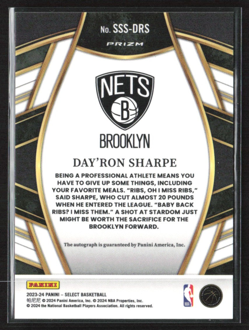 Day'ron Sharpe 2023 Panini Select Signature Selections AUTO #SSS-DRS