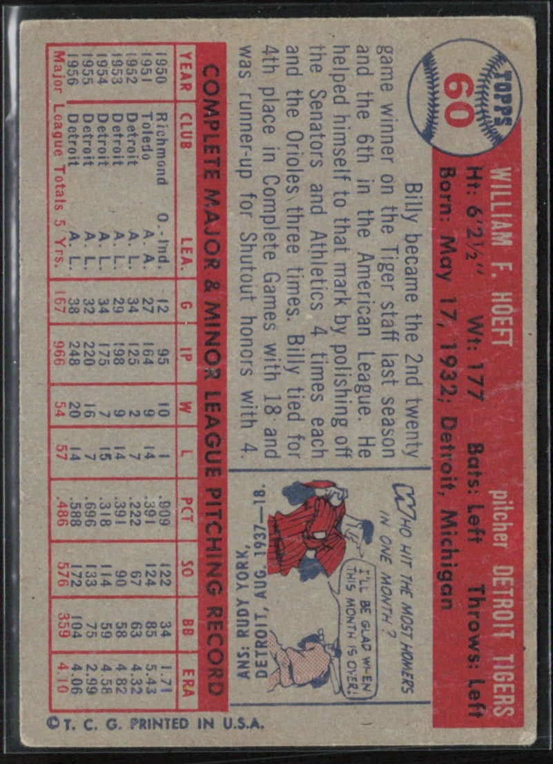 Billy Hoeft 1957 Topps #60 Detroit Tigers