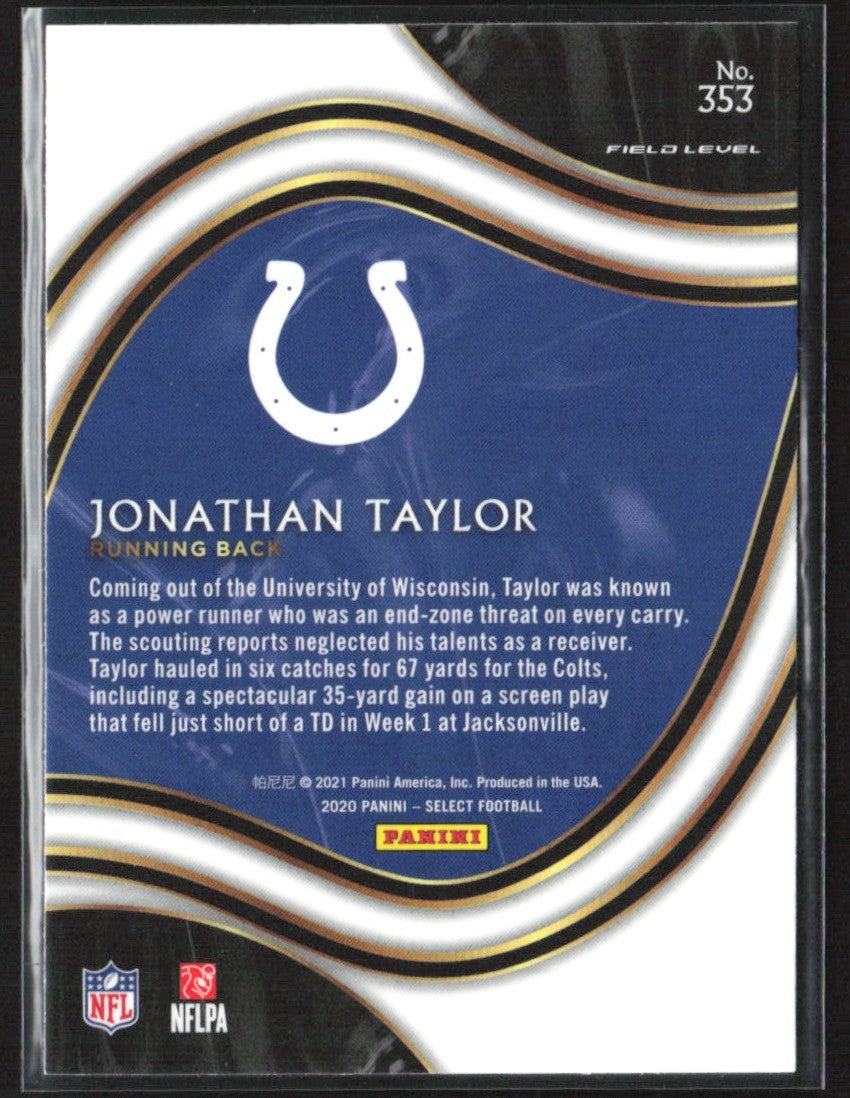 Jonathan Taylor 2020 Panini Select Field RC #353 Indianapolis Colts