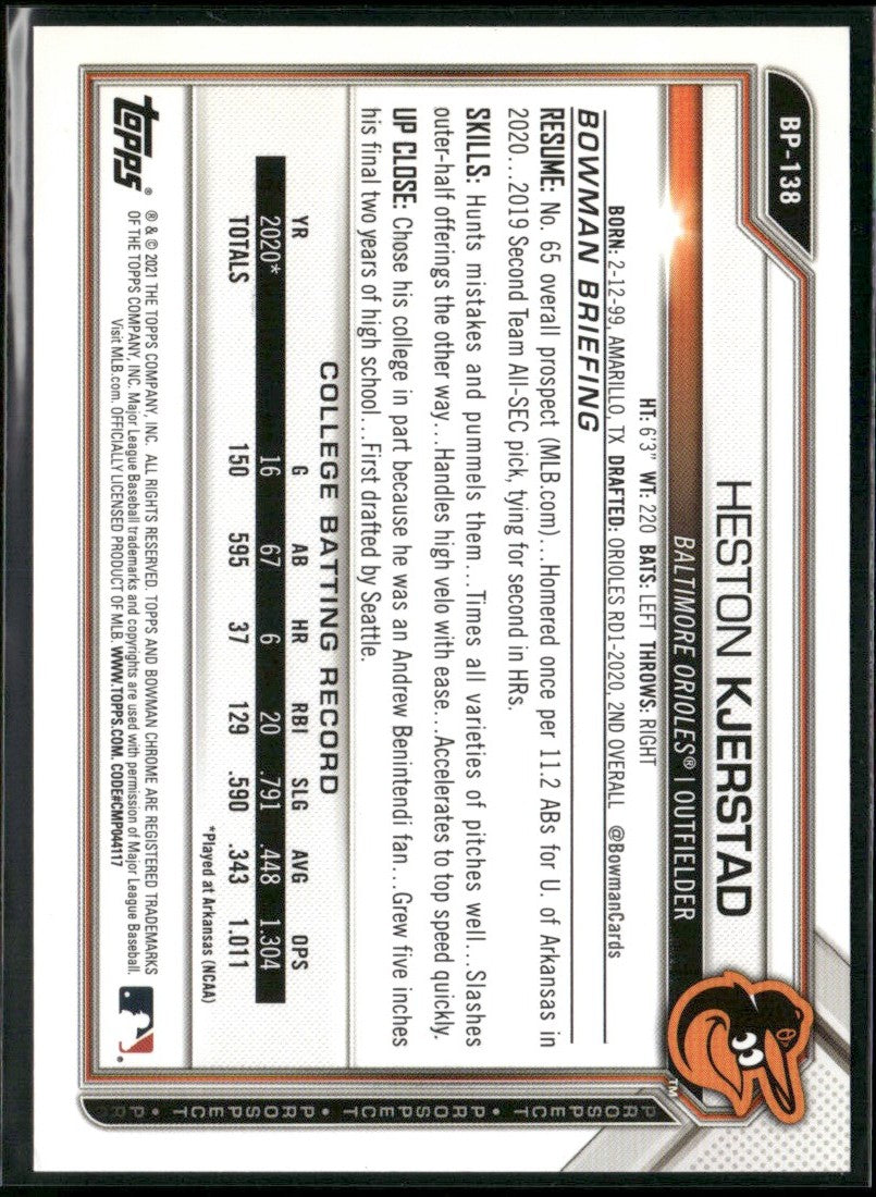 Heston Kjerstad 2021 Bowman Fuchsia /299 #BP-138 Baltimore Orioles