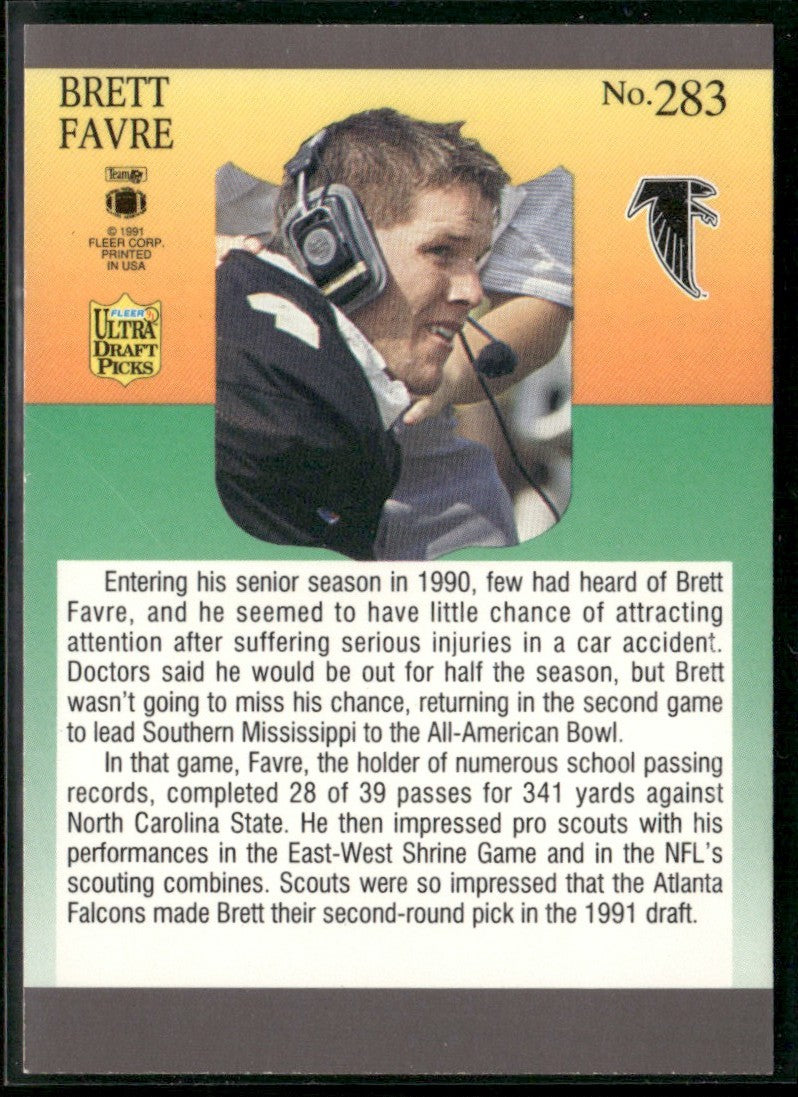 Brett Favre 1991 Fleer Ultra RC #283 Atlanta Falcons