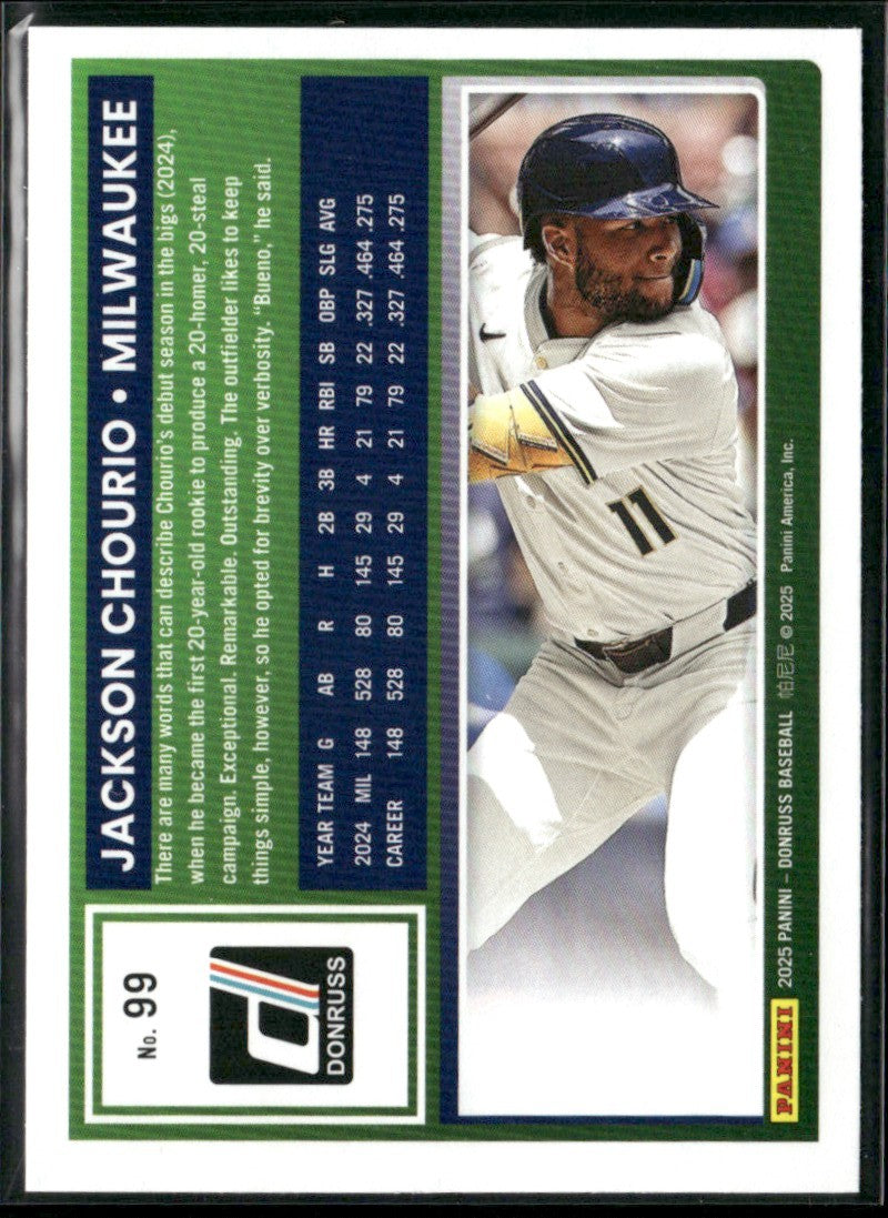 Jackson Chourio 2025 Panini Donruss Red and Blue #99 Milwaukee Brewers