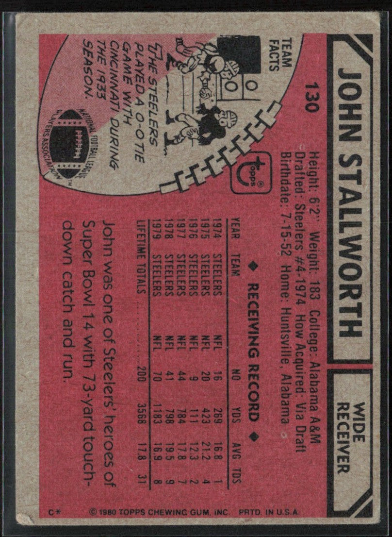 John Stallworth 1980 Topps #130 Pittsburgh Steelers