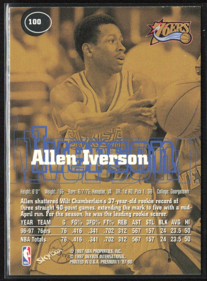 Allen Iverson 1997 SkyBox Premium #100 Philadelphia 76ers
