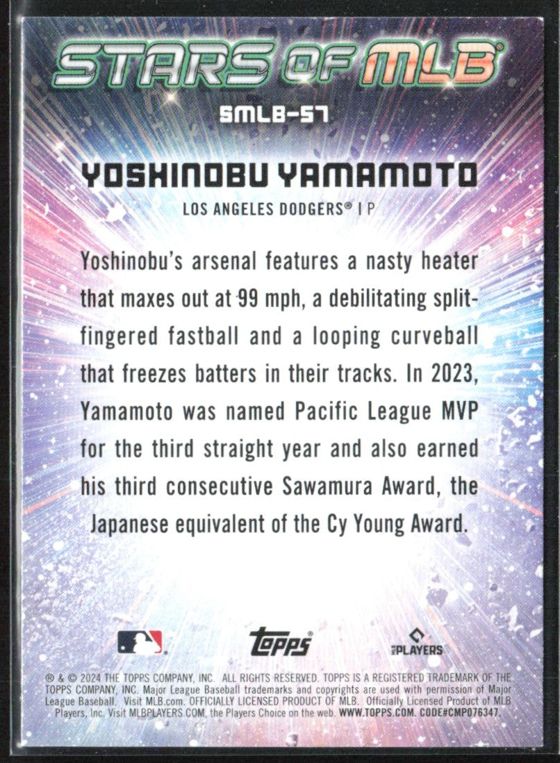 Yoshinobu Yamamoto 2024 Topps Stars of MLB RC #SMLB-57 Los Angeles Dodgers