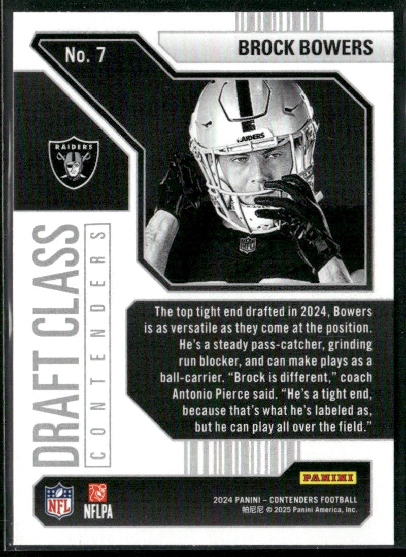 Brock Bowers 2024 Panini Contenders Draft Class RC #7 Las Vegas Raiders