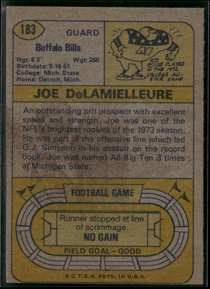 Joe DeLamielleure 1974 Topps RC #183 Buffalo Bills