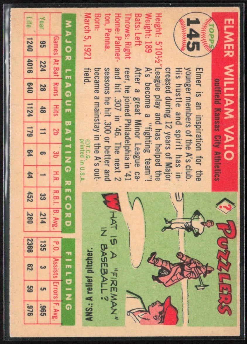 Elmer Valo 1954 Topps #145 Kansas City Athletics