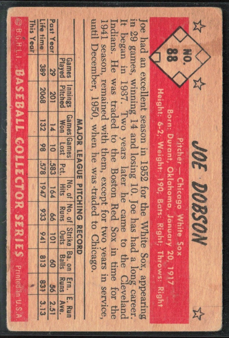 Joe Dobson 1953 Bowman Color #88 Chicago White Sox