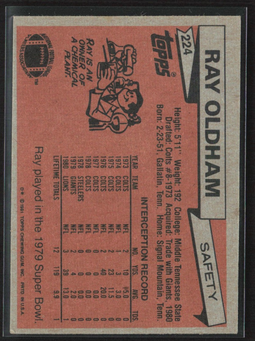 Ray Oldham 1981 Topps RC #224 Detroit Lions