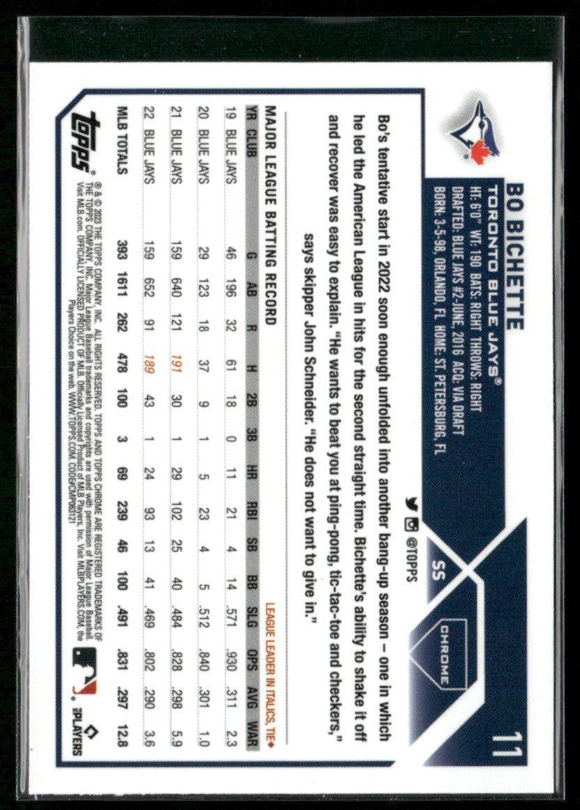 Bo Bichette 2023 Topps Chrome Pink Refractor #11 Toronto Blue Jays