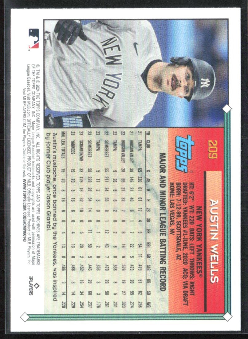 Austin Wells 2024 Topps Archives RC #209 New York Yankees
