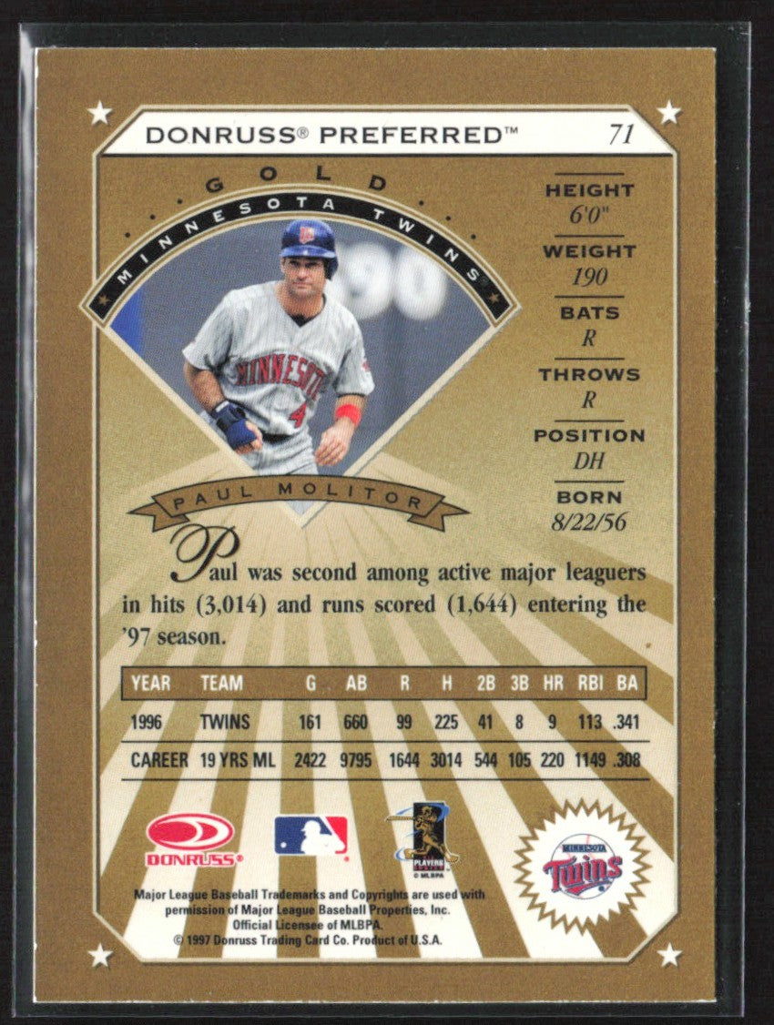 Paul Molitor 1997 Donruss Preferred Gold #71 Minnesota Twins
