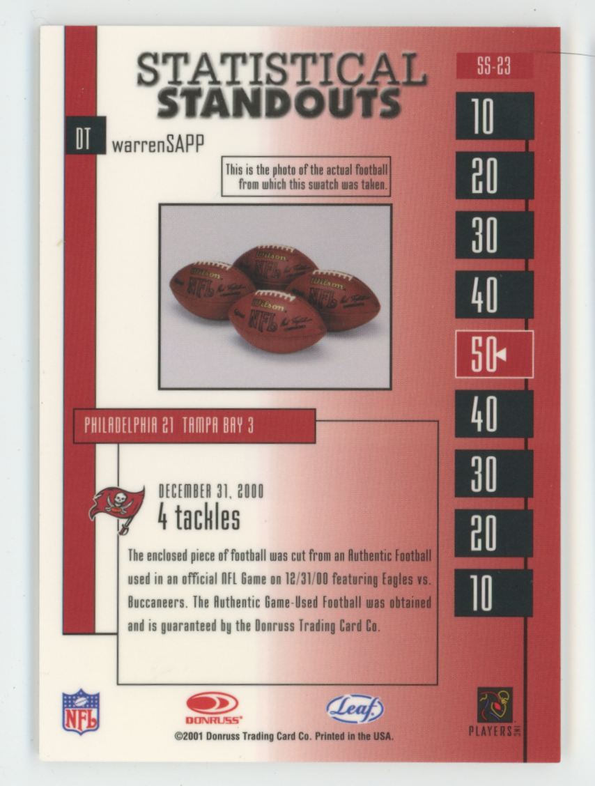 Warren Sapp 2001 Leaf Rookies & Stars Statistical Standouts Ball #SS-23