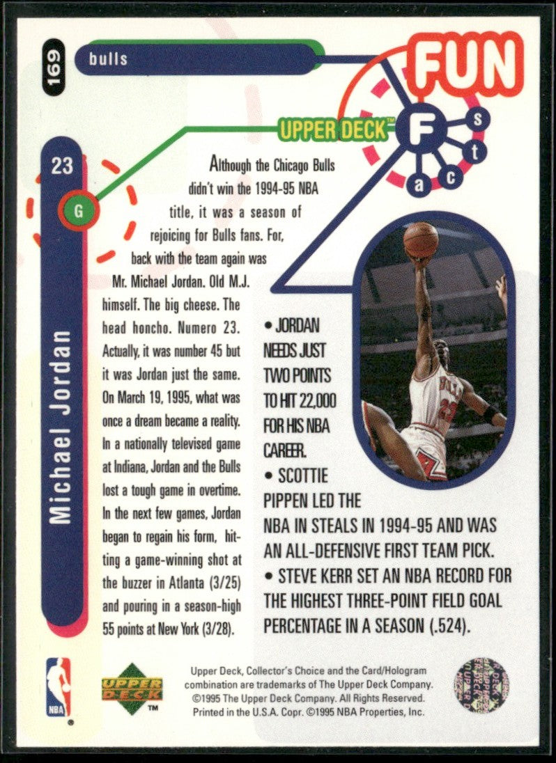 Michael Jordan 1995 Upper Deck Collector's Choice Fun Facts #169 Chicago Bulls
