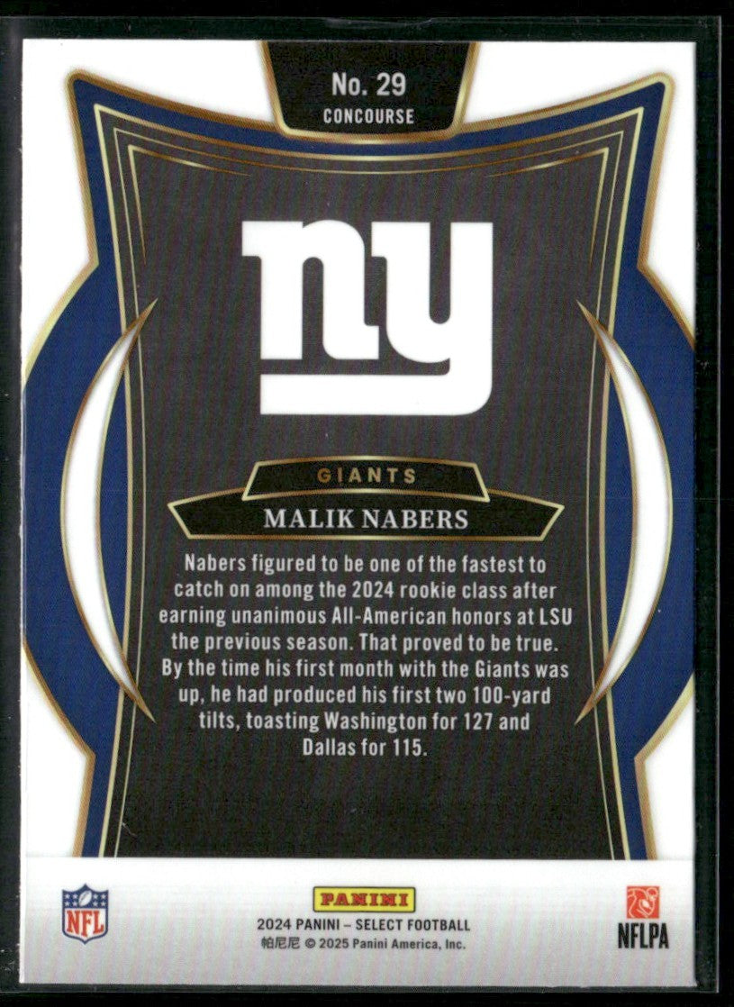 Malik Nabers 2024 Panini Select Concourse RC #29 New York Giants