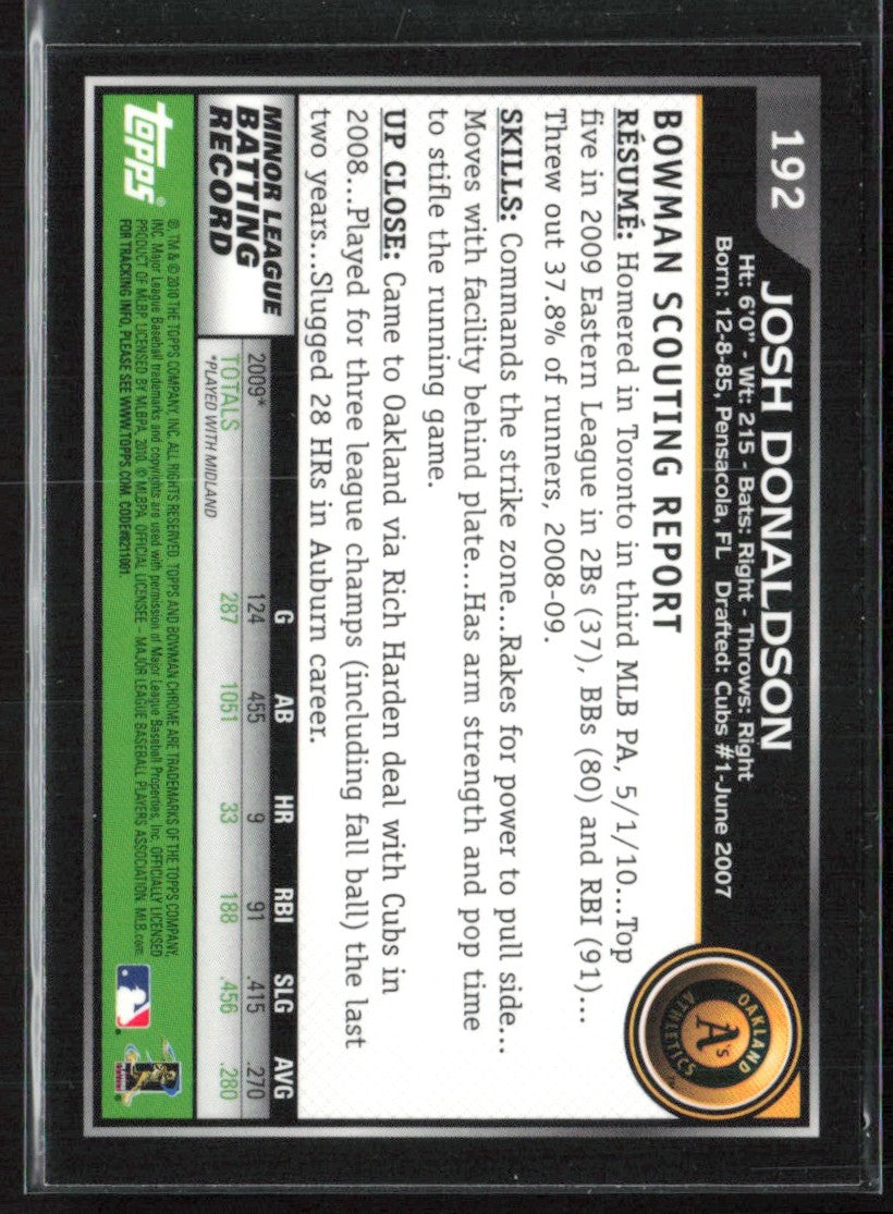 Josh Donaldson 2010 Bowman Chrome RC #192 Oakland Athletics