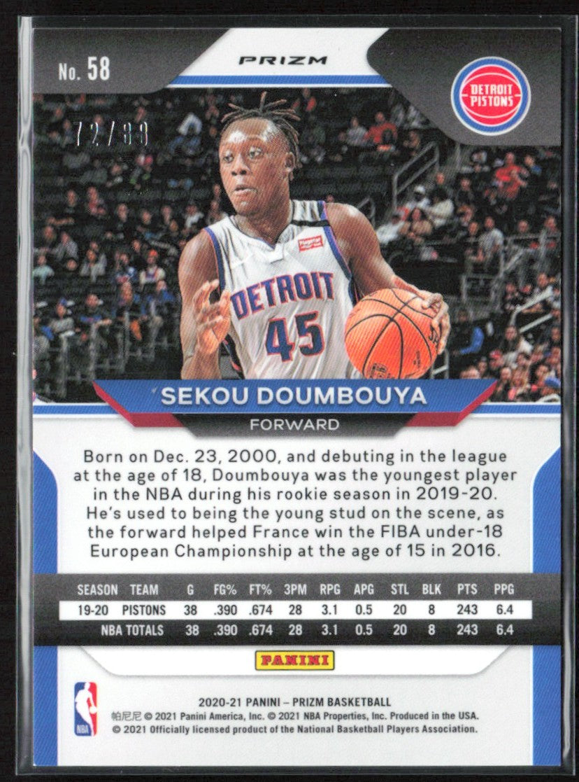 Sekou Doumbouya 2020 Panini Prizm Red Choice /88 #58 Detroit Pistons