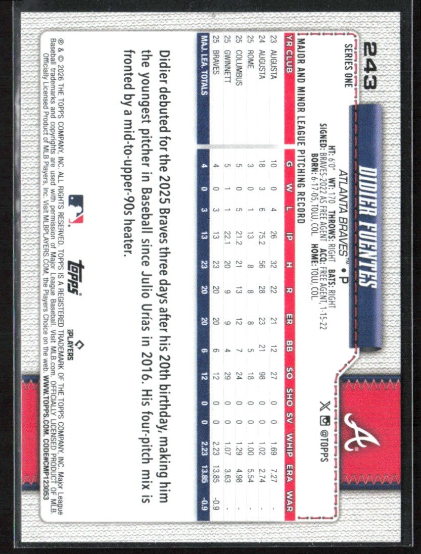 Didier Fuentes 2026 Topps RC #243 Atlanta Braves