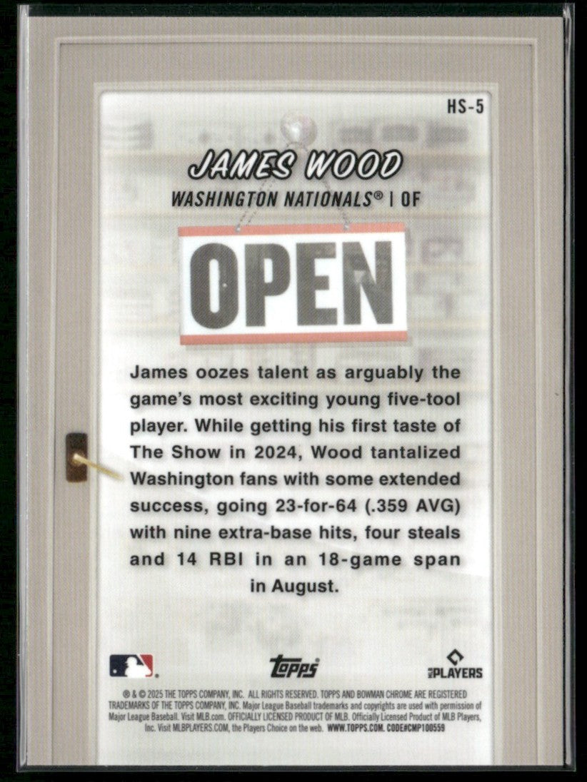 James Wood 2025 Bowman Hobby Stars RC #HS-5 Washington Nationals