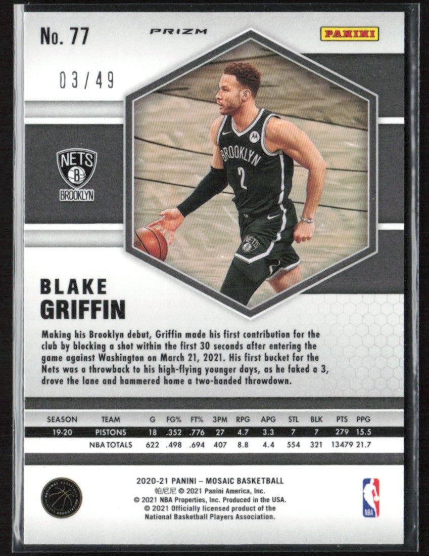 Blake Griffin 2020 Panini Mosaic Purple /49 #77 Brooklyn Nets