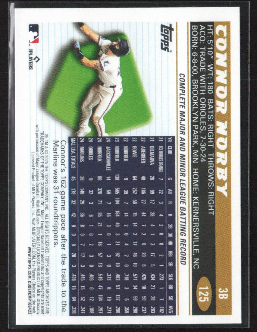 Connor Norby 2025 Topps Archives Black Foilboard RC #125 Miami Marlins