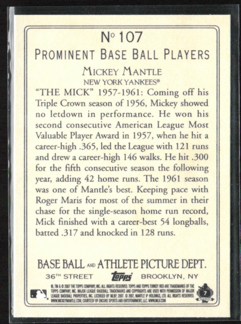 Mickey Mantle 2007 Topps Turkey Red #107 New York Yankees
