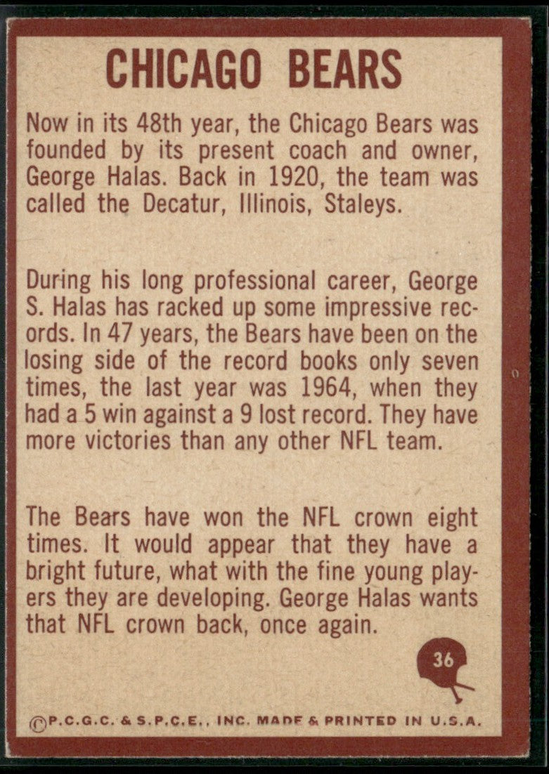 1967 Philadelphia #36 Chicago Bears