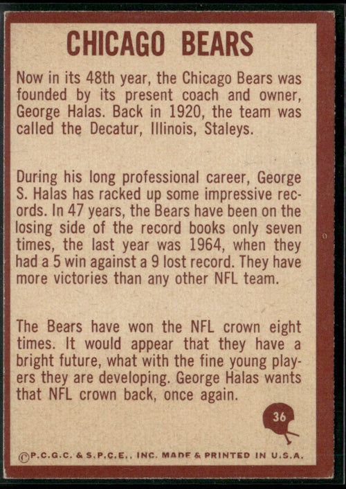 1967 Philadelphia #36 Chicago Bears
