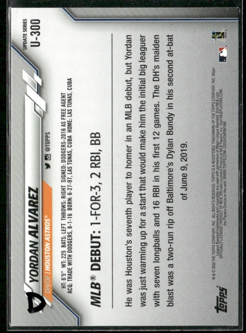 Yordan Alvarez 2020 Topps Update RC #U-300 Houston Astros