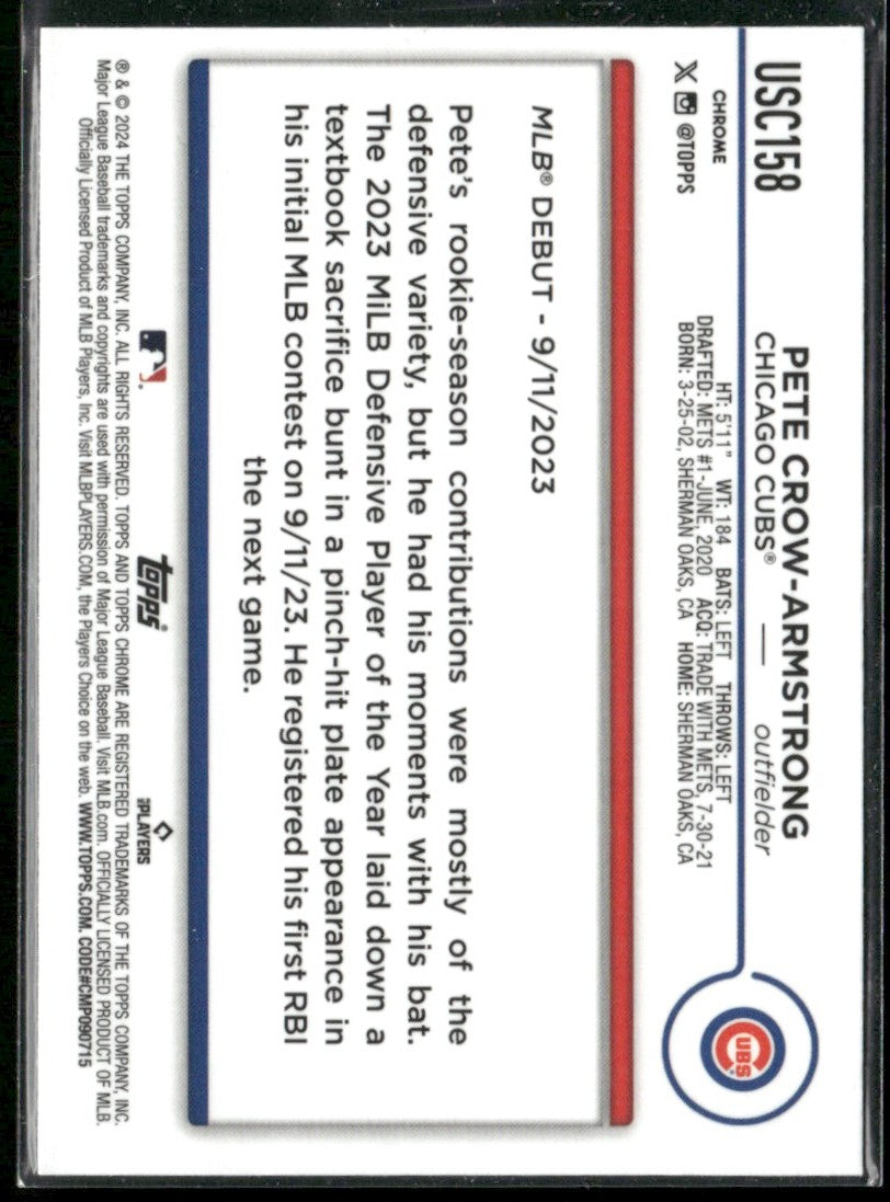 Pete Crow-Armstrong 2024 Topps Chrome Update RC #USC158 Chicago Cubs