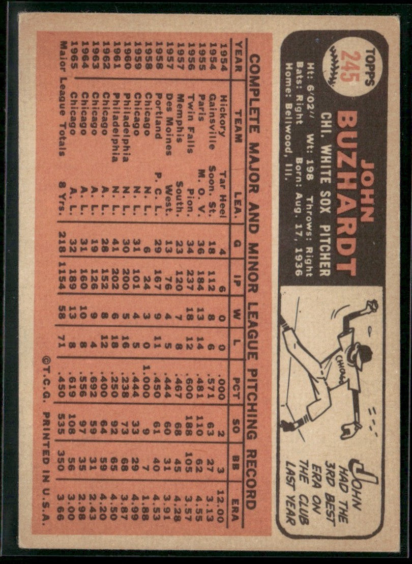 John Buzhardt 1966 Topps #245 Chicago White Sox