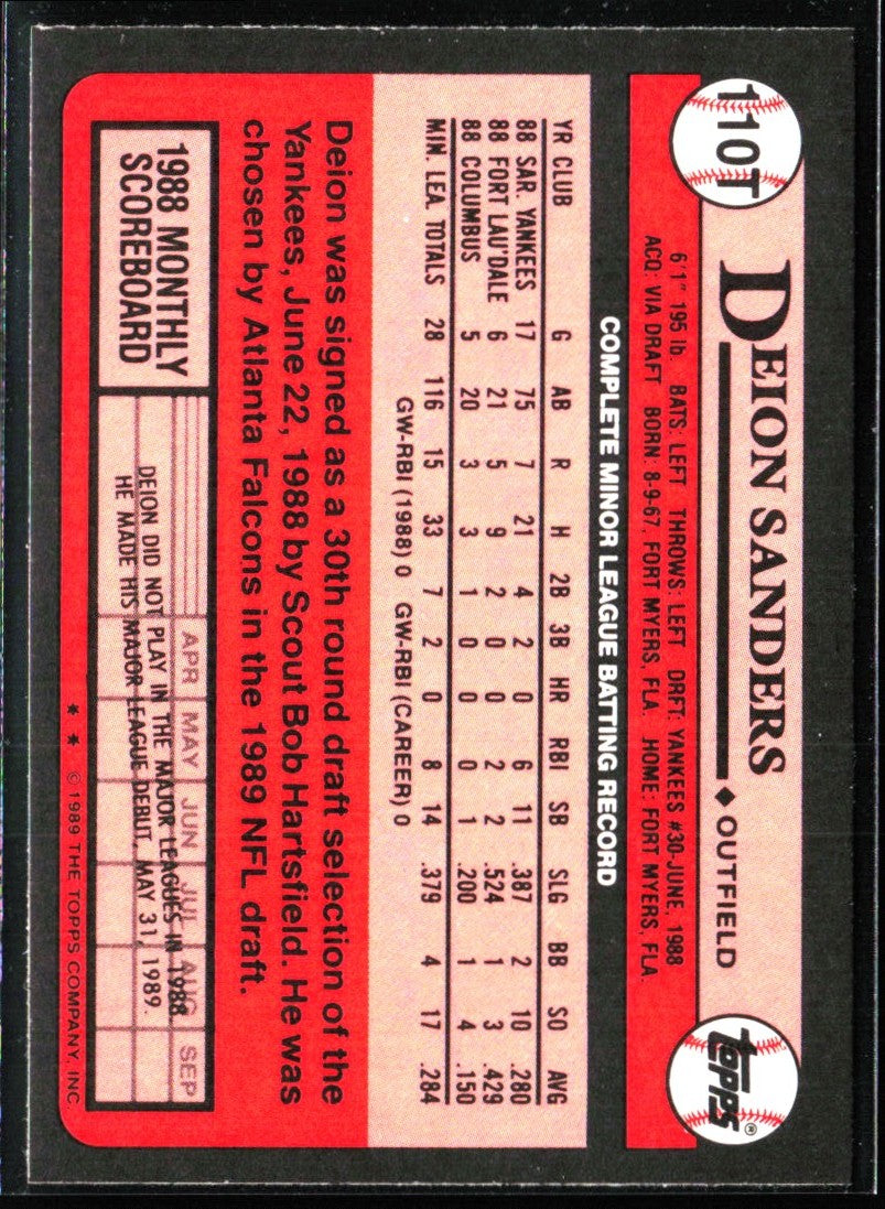 Deion Sanders 1989 Topps Traded RC #110T New York Yankees