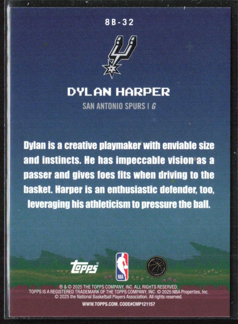 Dylan Harper 2025 Topps 8-Bit Ballers Holo Foil RC #8B-32 San Antonio Spurs