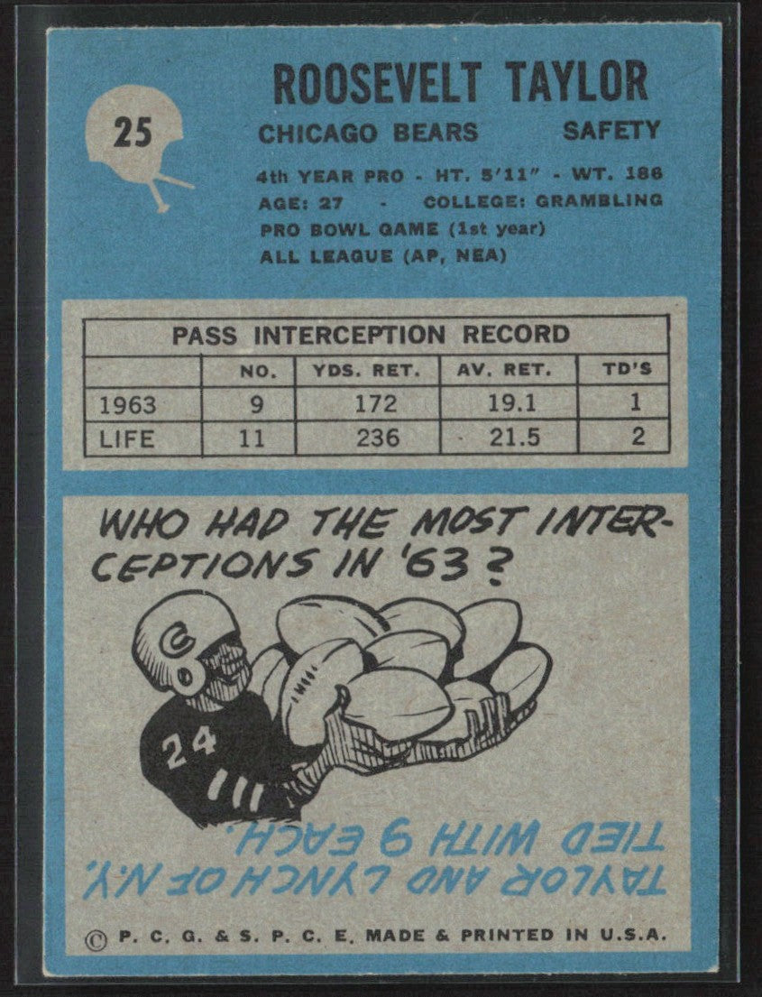 Roosevelt Taylor 1964 Philadelphia RC #25 Chicago Bears