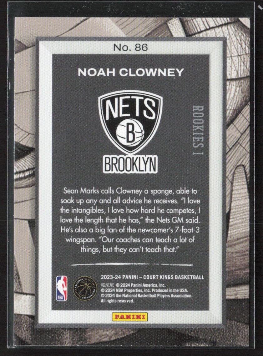 Noah Clowney 2023 Panini Court Kings RC #86 Brooklyn Nets