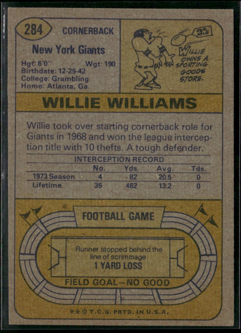 Willie Williams 1974 Topps #284 New York Giants