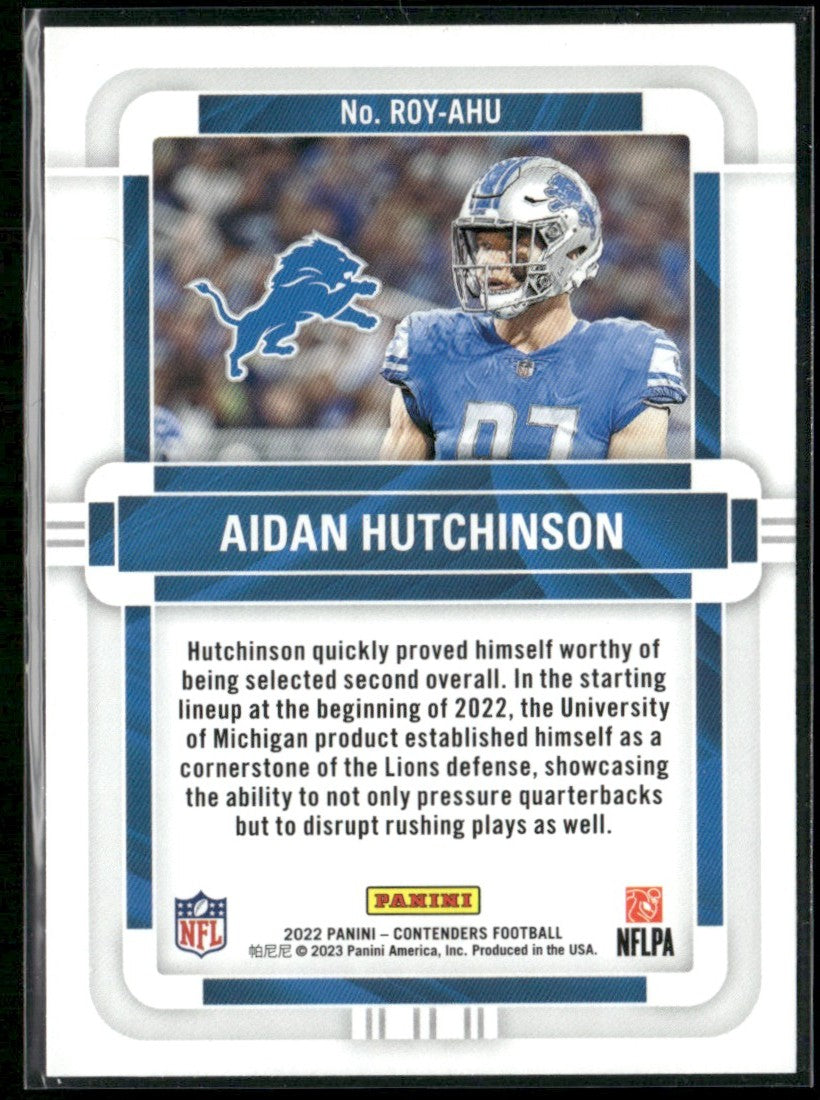Aidan Hutchinson 2022 Panini Contenders Rookie of the Year Green RC #ROY-AHU