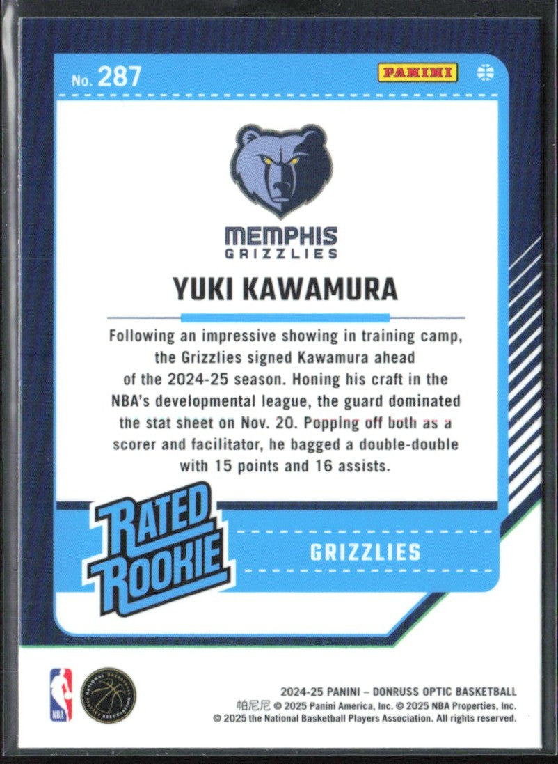 Yuki Kawamura 2024 Donruss Optic RC #287 Memphis Grizzlies