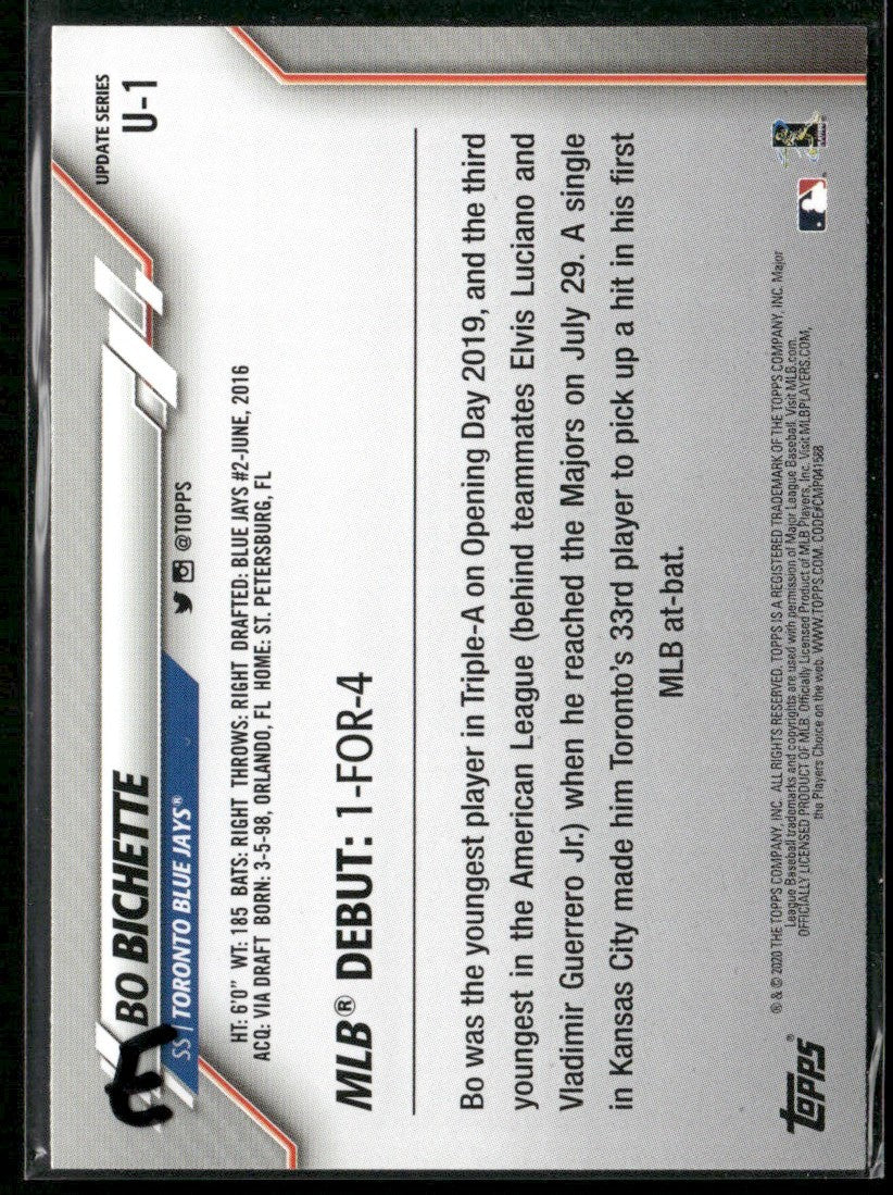 Bo Bichette 2020 Topps Update RC #U-1 Toronto Blue Jays