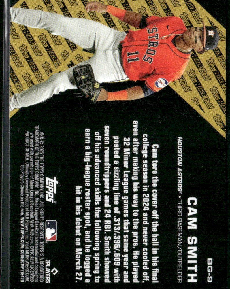 Cam Smith 2025 Topps Update Black Gold RC #BG-9 Houston Astros