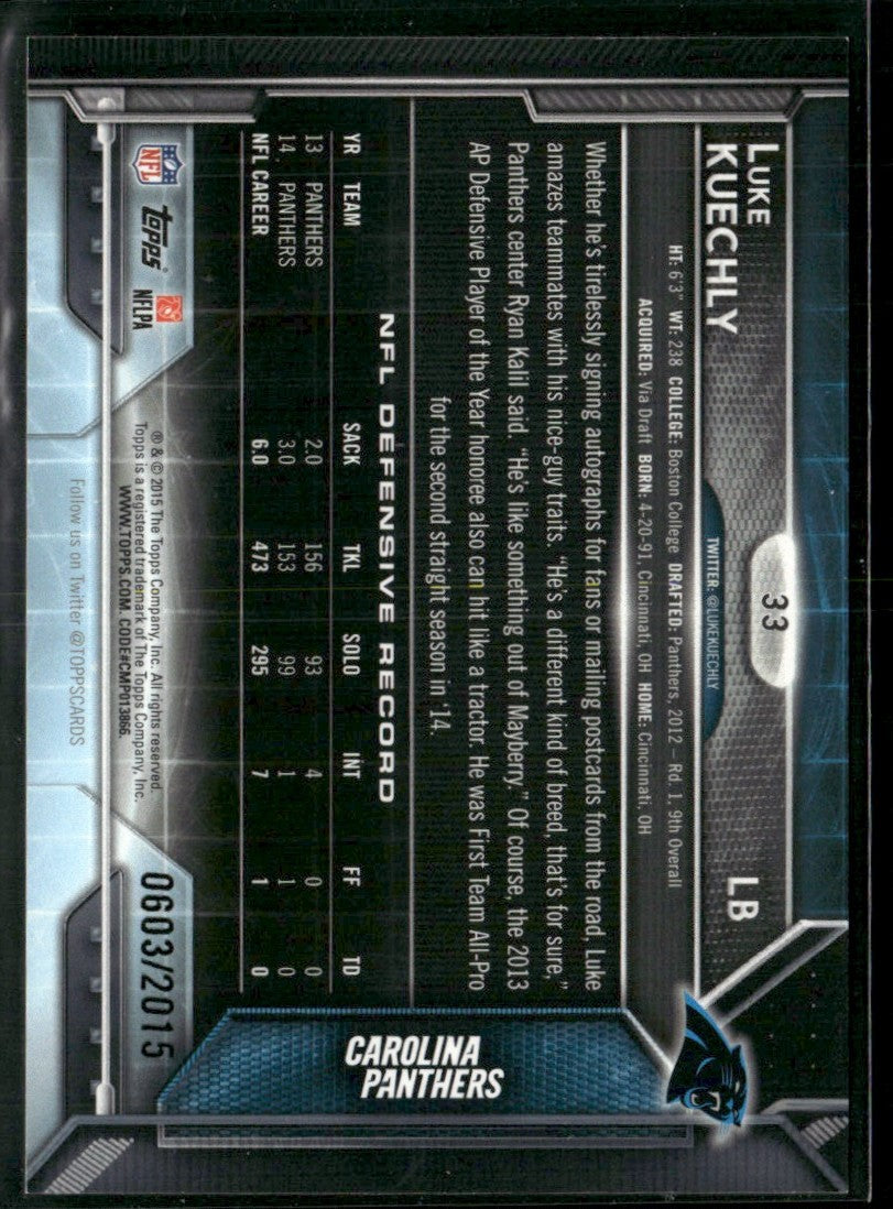 Luke Kuechly 2015 Topps Gold /2015 #33 Carolina Panthers