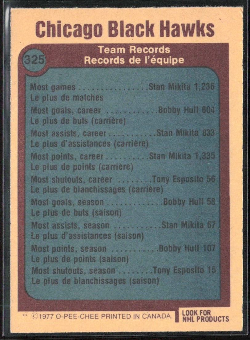 Chicago Blackhawks 1977 O-Pee-Chee #325 Chicago Blackhawks