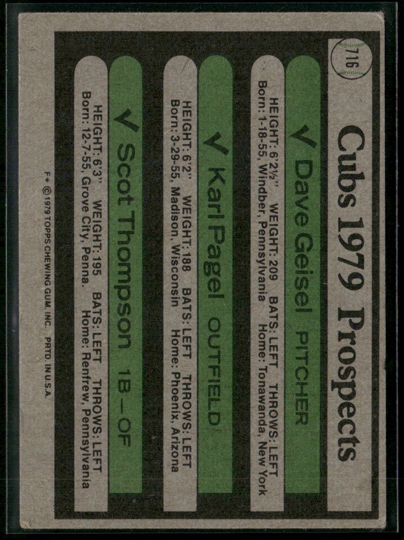 Dave Geisel/Karl Pagel/Scot Thompson 1979 Topps RC #716 Chicago Cubs