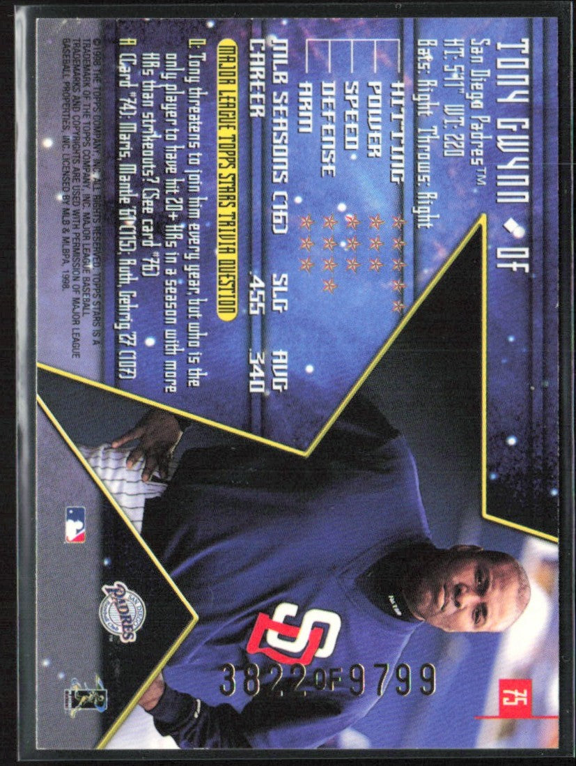Tony Gwynn 1998 Topps Stars /9799 #75 San Diego Padres