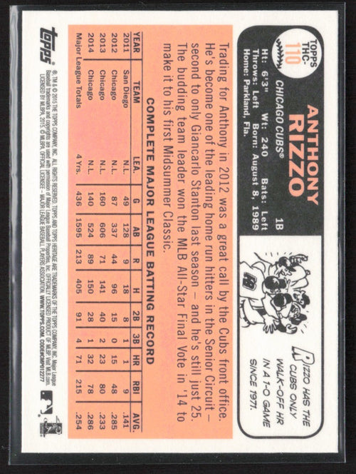 Anthony Rizzo 2015 Topps Heritage Retail Foil #THC-110 Chicago Cubs